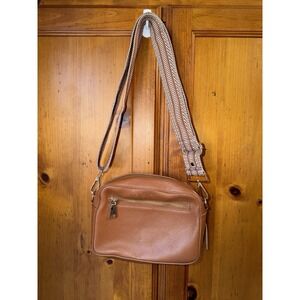 Pom Pom London Brown Pebbled Leather Crossbody Bag Purse Gold Hardware READ USED